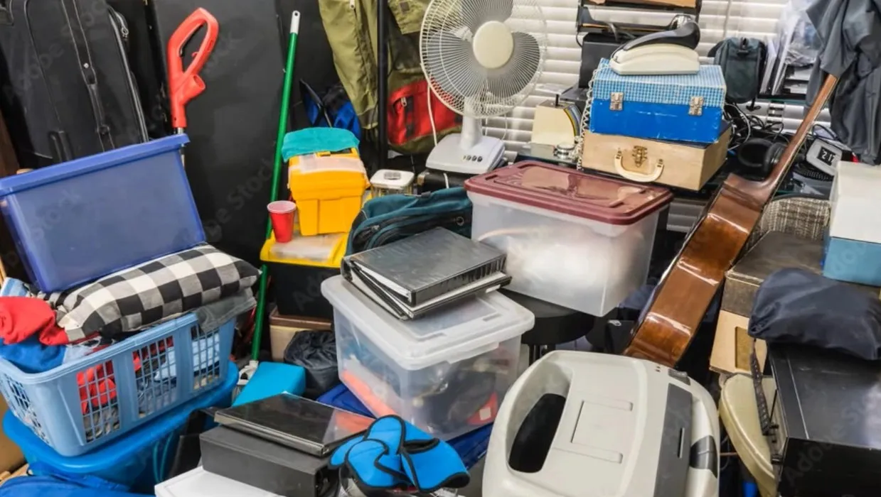 Sorting a cluttered closet during an estate cleanout in Miami